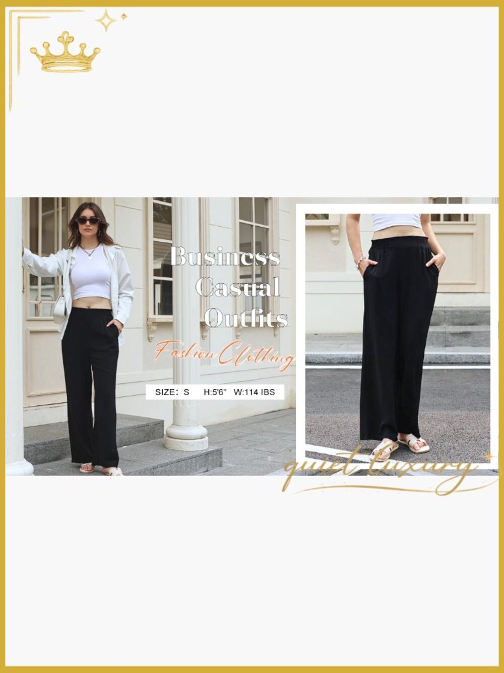 Wide Leg Palazzo Pants with Pockets High Waisted Flowy Trousers - Picture 6 of 7